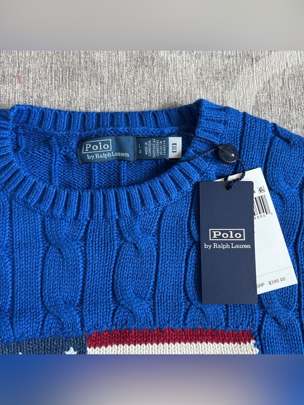 NWT Polo Ralph Lauren Flag Cable Knit Cropped Sweater New - Picture 2 of 6